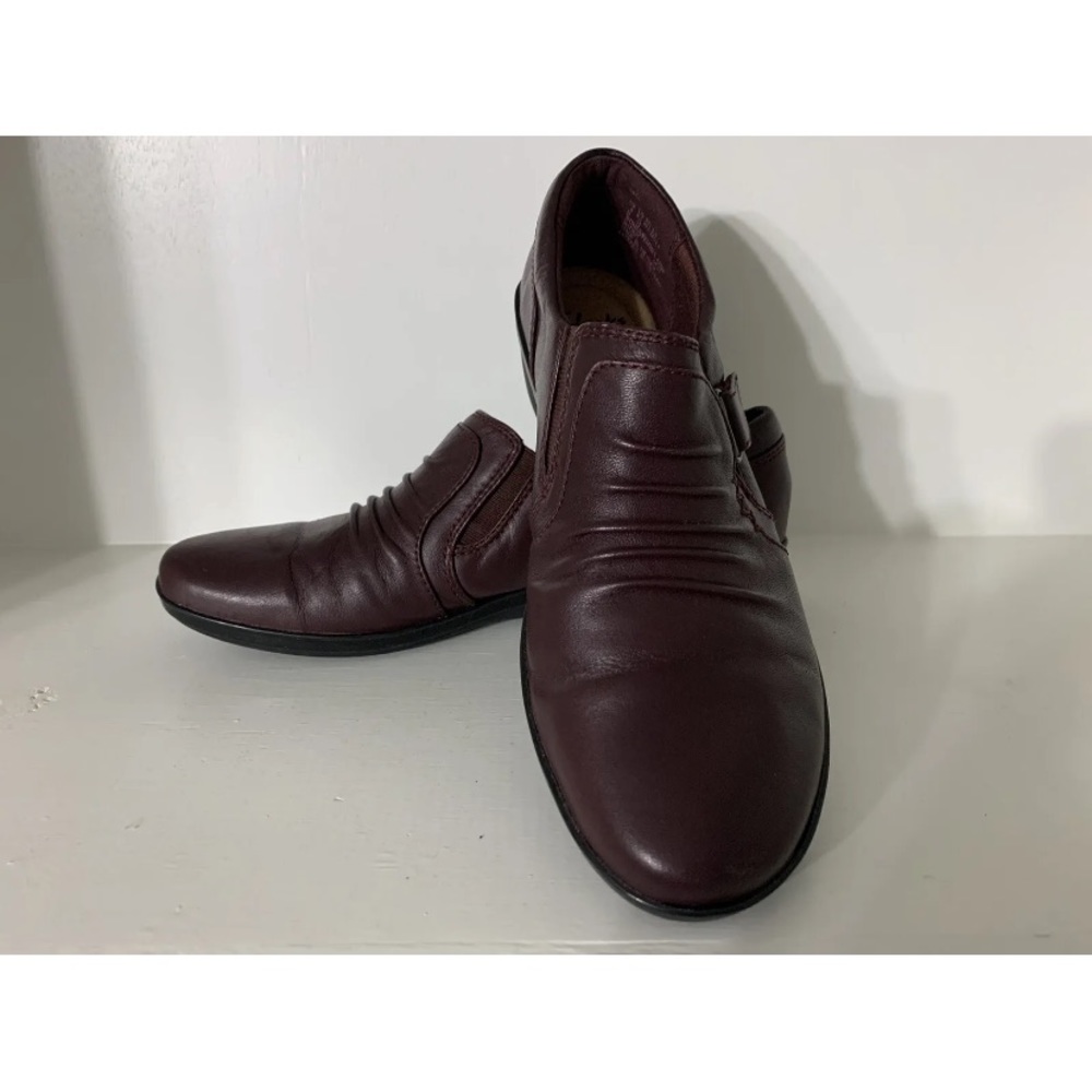 Clarks Womens Everlay Coda Loafers Comfort Shoes BURGUNDY Leather 8.5M SOFT WORK